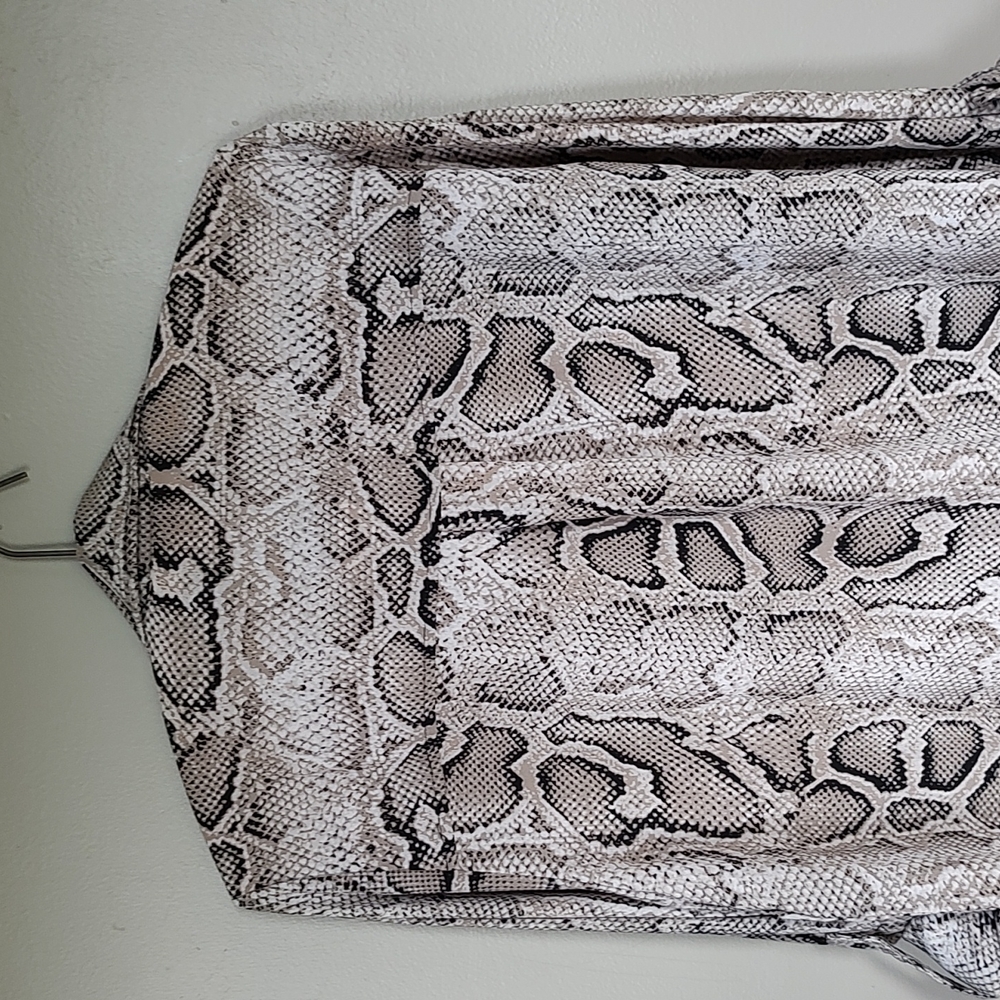 NWT! Michael Kors Logo Snake Print Zippered Blouse Foldover Sleeves - Picture 6 of 8